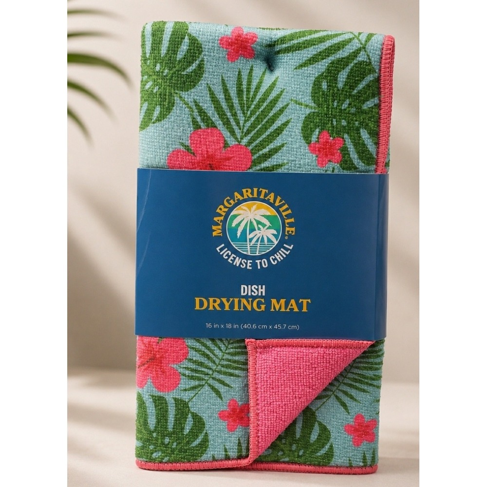 ⛱️ Margaritaville Dish Drying Mat Tropical Palm Leaf Floral Pink Blue 16x18 NEW